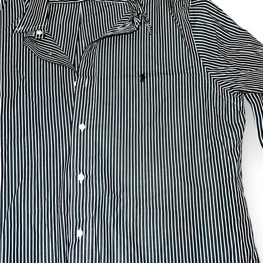 EUC Ralph Lauren Black White Striped Long Sleeve Button Down Large Custom Fit - Picture 3 of 4